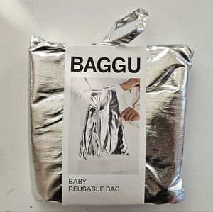 BABY Baggu Metallic Silver Reusable Bag Tote Fashion Foldable NEW